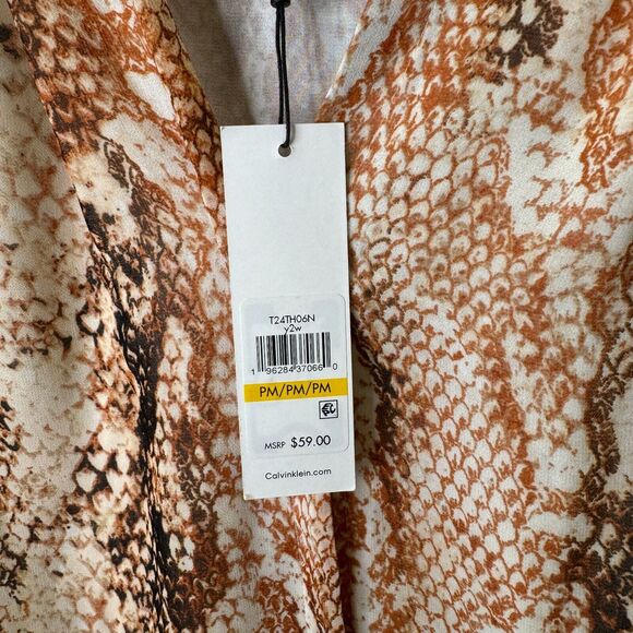 Calvin‎ Klein Womens Petites Multicolor Blouse Size PM Snakeskin Short Sleeve - Picture 6 of 11